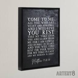 "Artery8 Matthew 11 28 30 Come To Me All You Bible Quote Framed Canvas Wall Art Print in Grey - Size: W24"" x H32""" - thumbnail 2