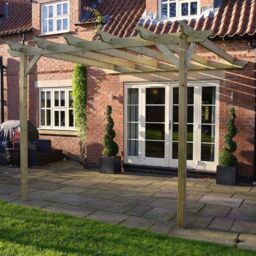 Rutland County Garden Furniture Ltd Wall Mounted Garden Pergola, Wood, L360 x W360 x H270 cm, Rustic Brown in Light Green - thumbnail 2