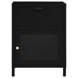 Berkfield Home Nightstand Black 40x30x54.5 cm Steel & Glass - thumbnail 3