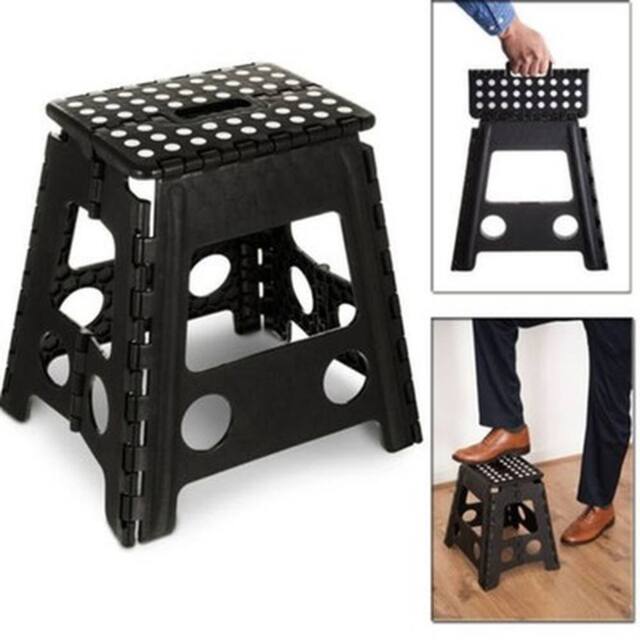 NESTLUNE Large Step Stool Folding Plastic Anti Slip Grip Multi Purpose in Black - image 1