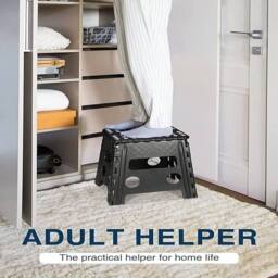 NESTLUNE Large Step Stool Folding Plastic Anti Slip Grip Multi Purpose in Black - thumbnail 4