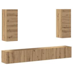 Berkfield Home 4 Piece TV Cabinet Set Wall-mounted Artisan Oak Engineered Wood in Brown - thumbnail 1
