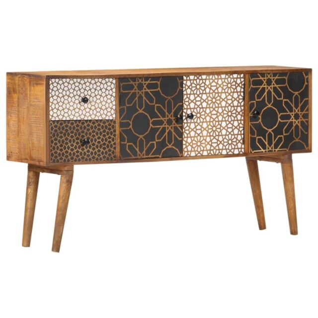 Berkfield Home Sideboard with Printed Pattern 130x30x70 cm Solid Mango Wood in Brown - Size: 130 x 30 x 70 cm - image 1