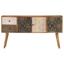 Berkfield Home Sideboard with Printed Pattern 130x30x70 cm Solid Mango Wood in Brown - Size: 130 x 30 x 70 cm - thumbnail 2
