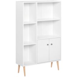 HOMCOM Bookcase Storage Cabinet Shelves Unit Free Standing Two Doors Wooden in White - thumbnail 2