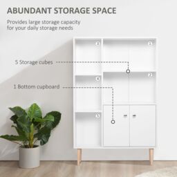 HOMCOM Bookcase Storage Cabinet Shelves Unit Free Standing Two Doors Wooden in White - thumbnail 4