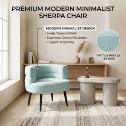 Alivio Sherpa Accent Chair with Curved Backrest & Solid Wood Legs, Teddy Fabric Lounge Armchair in Baby Blue - thumbnail 5
