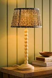 ValueLights Bobbin Floral Printed Pleated Shade Cream Bobble Table Lamp with Bulb in Dark Green - thumbnail 3