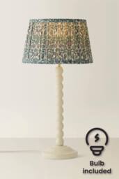 ValueLights Bobbin Floral Printed Pleated Shade Cream Bobble Table Lamp with Bulb in Dark Green - thumbnail 1