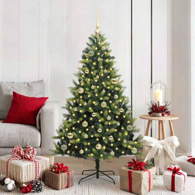 Berkfield Home Artificial Hinged Christmas Tree 150 LEDs Green 150 cm - image 1