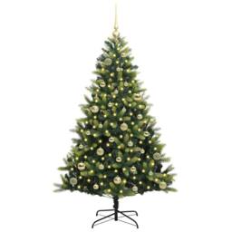 Berkfield Home Artificial Hinged Christmas Tree 150 LEDs Green 150 cm - thumbnail 3