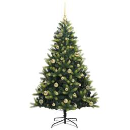 Berkfield Home Artificial Hinged Christmas Tree 150 LEDs Green 150 cm - thumbnail 4