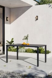 Garden Sanctuary 150cm W x 90cm D Outdoor Wood Effect Dining Table with Parasol Hole in Grey - Size: 150 cm W x 90 cm D