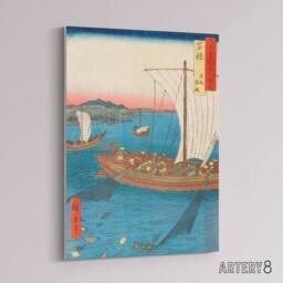 "Artery8 Flatfish Netting & Fish Boats Canvas Wall Art Print Hiroshige in Blue - Size: W24"" x H32""" - thumbnail 2