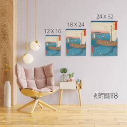"Artery8 Flatfish Netting & Fish Boats Canvas Wall Art Print Hiroshige in Blue - Size: W24"" x H32""" - thumbnail 4
