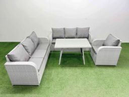 Fimous 4 Pieces Outdoor PE Rattan Garden Furniture with Reclining Chair in Light Grey - thumbnail 2