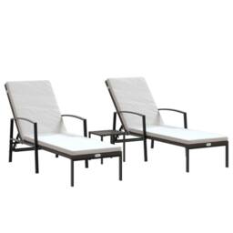 Berkfield Home Sun Loungers 2 pcs with Table Poly Rattan Brown - thumbnail 2