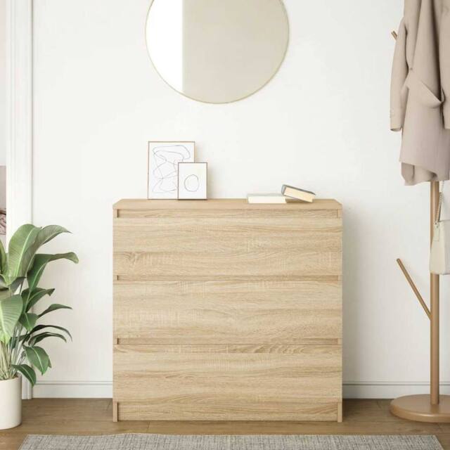 Berkfield Home Sideboard Sonoma Oak 80x35x76 cm Engineered Wood in Light Brown - Size: 80 x 35 x 76 cm - image 1