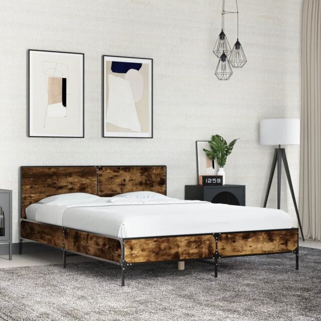 Berkfield Home Bed Frame without Mattress Smoked Oak 140x200 cm in Brown - image 1