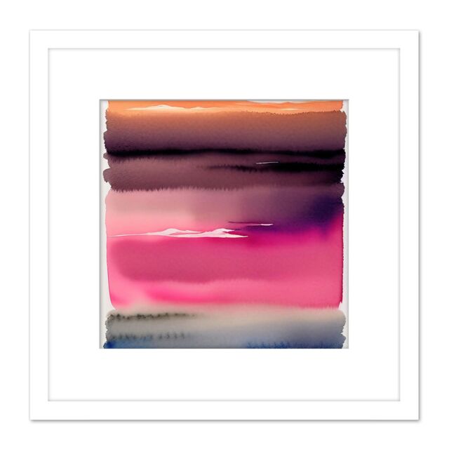 Artery8 Sunset Lake Abstract Watercolour Soft Gradient Square Wooden Framed Wall Art Print Picture 8X8 Inch in White - image 1
