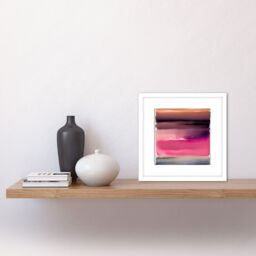 Artery8 Sunset Lake Abstract Watercolour Soft Gradient Square Wooden Framed Wall Art Print Picture 8X8 Inch in White - thumbnail 2