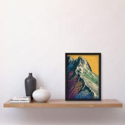 Artery8 Multicoloured Mountain Range Peaks Pop Art Linocut Artwork Framed Wall Art Print A4 in Black - thumbnail 2