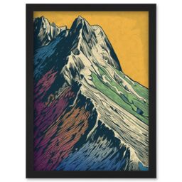 Artery8 Multicoloured Mountain Range Peaks Pop Art Linocut Artwork Framed Wall Art Print A4 in Black - thumbnail 1