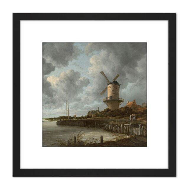 Artery8 Van Ruisdael Windmill Wijk Bij Duurstede Painting 8X8 Inch Square Wooden Framed Wall Art Print Picture with Mount in Black - image 1