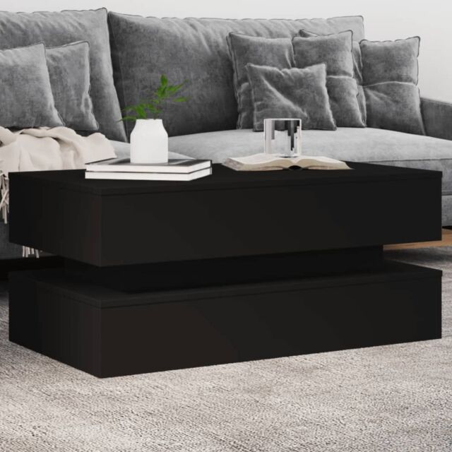 Berkfield Home Coffee Table with LED Lights Black 90x50x40 cm - Size: 90 x 50 x 40 cm - image 1