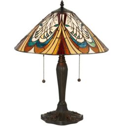 Loops Tiffany Glass LED Table Lamp - French Style Design - Dark Bronze Finish - Medium in Clear