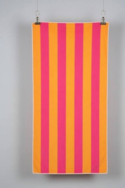 Dyzi Clashing Stripe Cotton Beach Towel Soft Absorbent Quick Dry 70x152cm in Pink - Size: 70x152 cm - image 1