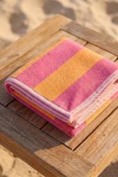 Dyzi Clashing Stripe Cotton Beach Towel Soft Absorbent Quick Dry 70x152cm in Pink - Size: 70x152 cm - thumbnail 3