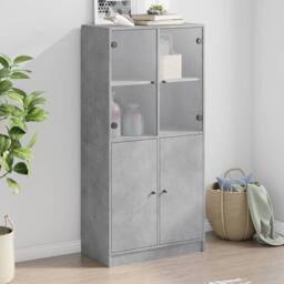 Berkfield Home Highboard with Doors Concrete Grey 68x37x142 cm Engineered Wood - Size: 68 x 37 x 142 cm - thumbnail 2