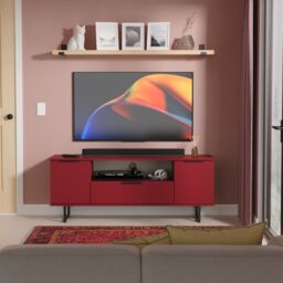 Ready Assembled 2 U Fuji 2 Door 1 Drawer Wide TV Unit (Ready Assembled) in Dark Red
