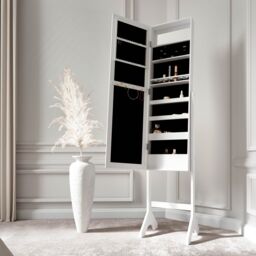 CARME HOME Caitlyn - White Standing Full Length Jewellery Mirror Cabinet Bedroom - thumbnail 3
