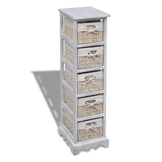 Berkfield Home Wooden Storage Rack 5 Weaving Baskets White - image 1