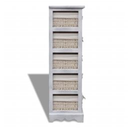 Berkfield Home Wooden Storage Rack 5 Weaving Baskets White - thumbnail 4