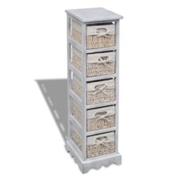 Berkfield Home Wooden Storage Rack 5 Weaving Baskets White - thumbnail 1