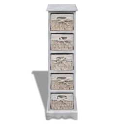 Berkfield Home Wooden Storage Rack 5 Weaving Baskets White - thumbnail 2