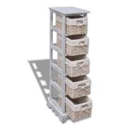 Berkfield Home Wooden Storage Rack 5 Weaving Baskets White - thumbnail 3