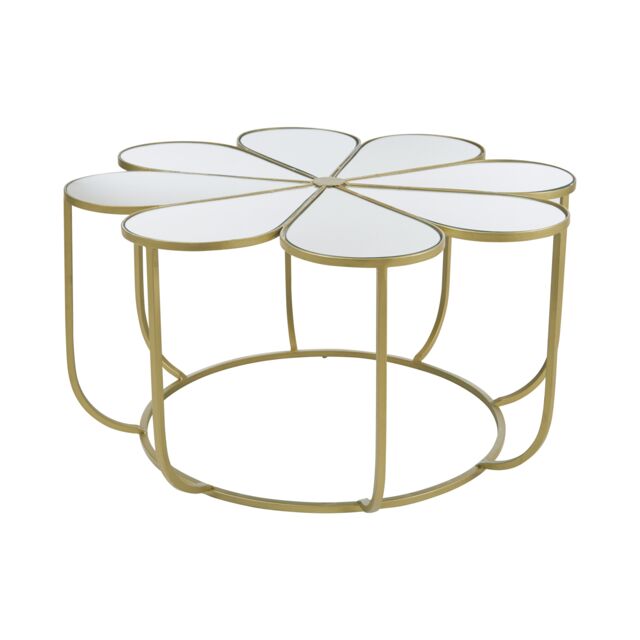 Orsina Modern Petal Coffee Table With Mirrored Top, Gold Finish Decorative Table, Botanical Design Lounge Table - image 1