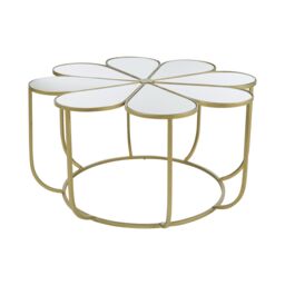 Orsina Modern Petal Coffee Table With Mirrored Top, Gold Finish Decorative Table, Botanical Design Lounge Table - thumbnail 1