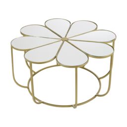 Orsina Modern Petal Coffee Table With Mirrored Top, Gold Finish Decorative Table, Botanical Design Lounge Table - thumbnail 2