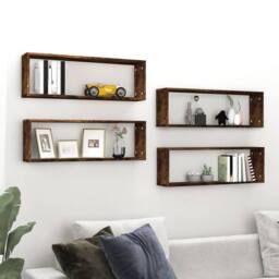 Berkfield Home Wall Cube Shelves 4 pcs Smoked Oak 80x15x26.5 cm Engineered Wood in Brown - thumbnail 2