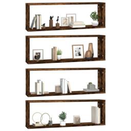 Berkfield Home Wall Cube Shelves 4 pcs Smoked Oak 80x15x26.5 cm Engineered Wood in Brown - thumbnail 4