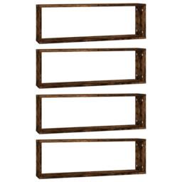 Berkfield Home Wall Cube Shelves 4 pcs Smoked Oak 80x15x26.5 cm Engineered Wood in Brown - thumbnail 3