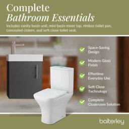 Balterley Wall Hung Vanity, Toilet, Cistern, Seat & Mini Tap - Gloss Grey/Chrome in Black - thumbnail 4