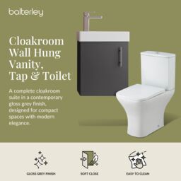 Balterley Wall Hung Vanity, Toilet, Cistern, Seat & Mini Tap - Gloss Grey/Chrome in Black - thumbnail 2