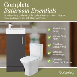 Balterley Wall Hung Vanity, Toilet, Cistern, Seat & Mini Tap - Gloss Grey/Chrome in Black - thumbnail 3