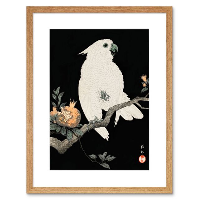 "Artery8 Wall Art Print Cockatoo Pomegranate Ohara Koson Art Framed 9x7 inch in Beige - Size: W7"" x H9""" - image 1